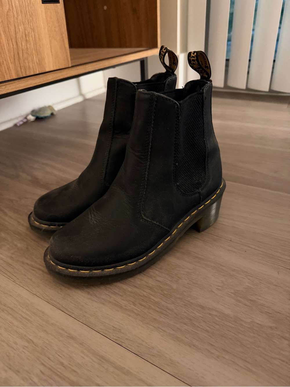 Dr. Martens Black Chelsea Ankle Boots with Yellow Stitching